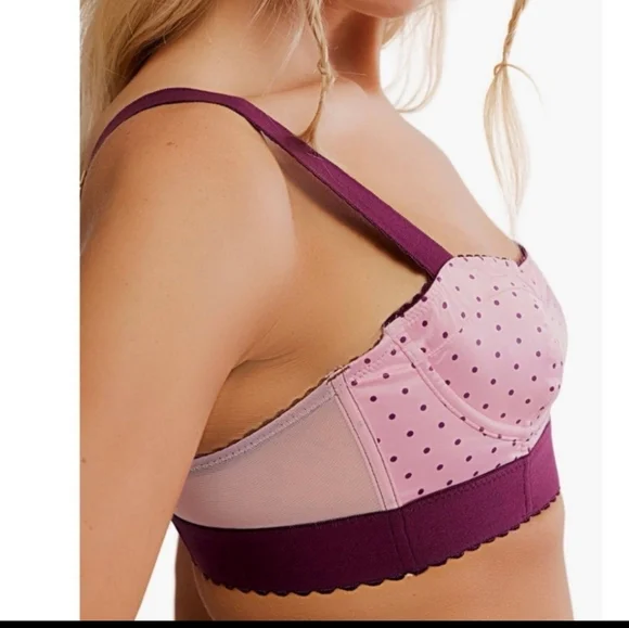 Free People Viva La Balconette Longline Bra XL Polka Dot Pink - Picture 3 of 7